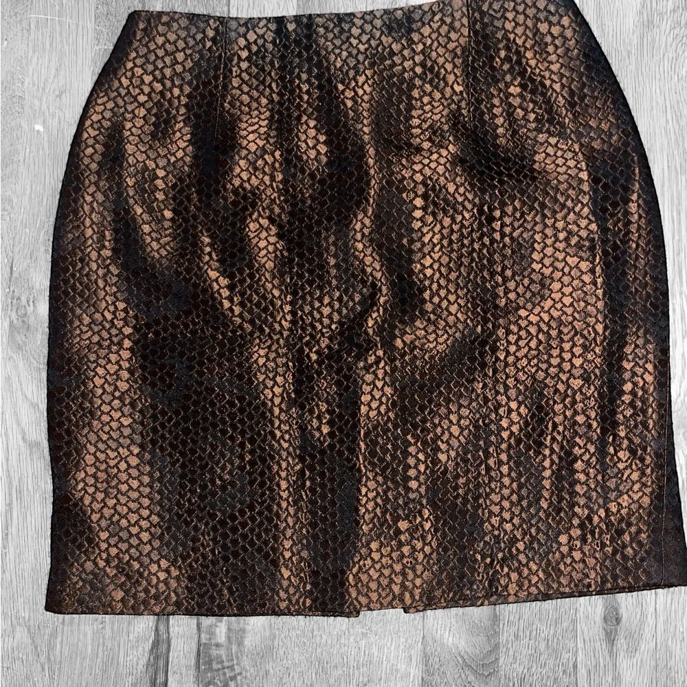 Kay Unger Metallic Bronze Snake-Print Mini Skirt